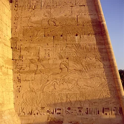Ramesses III Hunting Wild Bulls from the First Pylon of the Temple of Ramesses III, Relief, New Kingdom